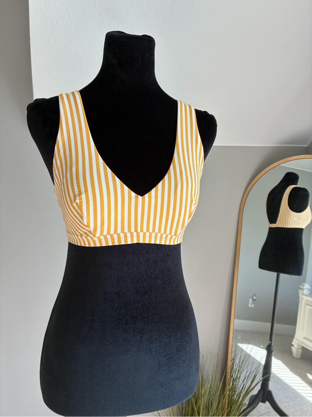 lululemon athletica Yellow and White Striped Bikini Top